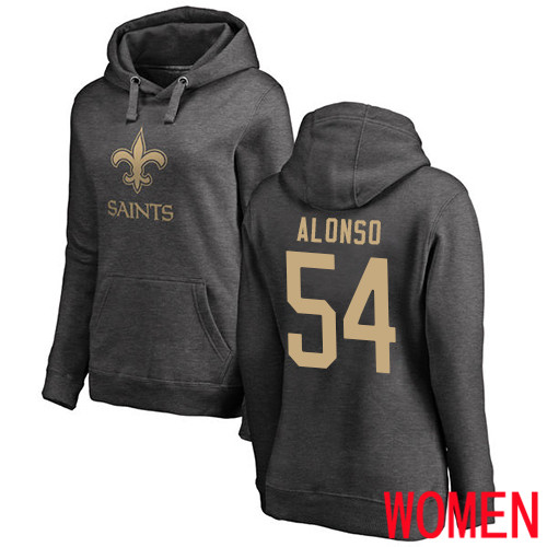 New Orleans Saints Ash Women Kiko Alonso One Color NFL Football #54 Pullover Hoodie Sweatshirts->nfl t-shirts->Sports Accessory